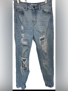 CELLO Jeans-Women 5 (28x26) Blue Ripped High Rise Ankle Crop Skinny Fray Stretch